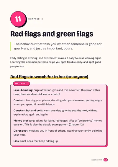 Book page: red flags and green flags