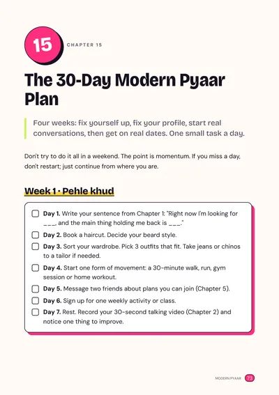 Book page: the 30-day plan with tick boxes